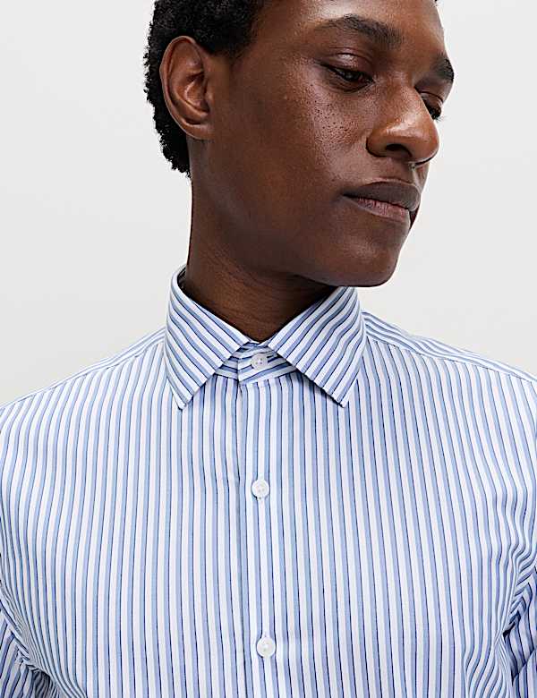 חולצת פסים קלה לגיהוץ מכותנה טהורה בגזרה רגילה - IL