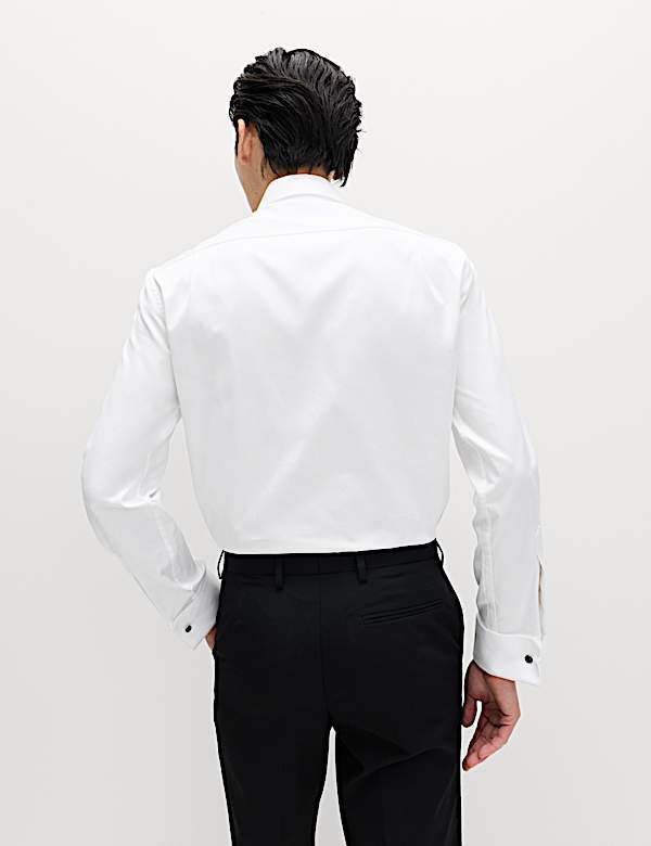 חולצת ערב עם חפתים כפולים מכותנה יוקרתית בגזרה צרה - IL