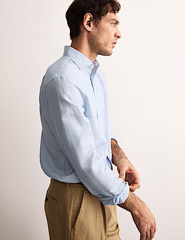 Λινό πουκάμισο υψηλής ποιότητας με κανονική εφαρμογή και υψηλή περιεκτικότητα σε λινό - GR