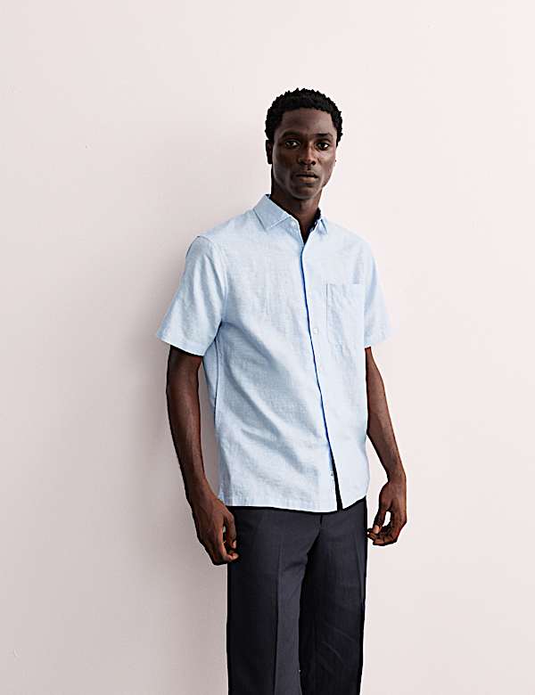 Regular Fit Luxury Linen Cotton Blend Short Sleeve Shirt - GR