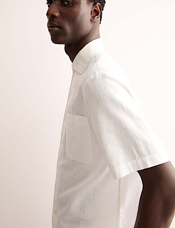 Κοντομάνικο πουκάμισο υψηλής ποιότητας με κανονική εφαρμογή από σύμμεικτο λινό και βαμβάκι - GR