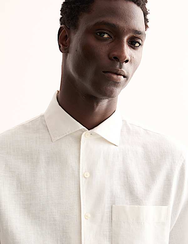 Κοντομάνικο πουκάμισο υψηλής ποιότητας με κανονική εφαρμογή από σύμμεικτο λινό και βαμβάκι - GR