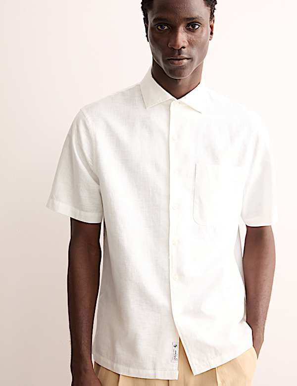 Κοντομάνικο πουκάμισο υψηλής ποιότητας με κανονική εφαρμογή από σύμμεικτο λινό και βαμβάκι - GR