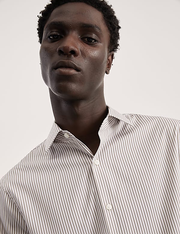Tailored Fit Pure Cotton Striped Shirt - GR