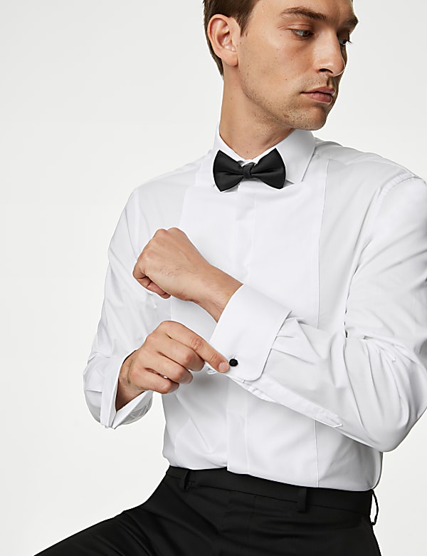 Tailored Fit Double Cuff Dress Shirt with Bow Tie - IL