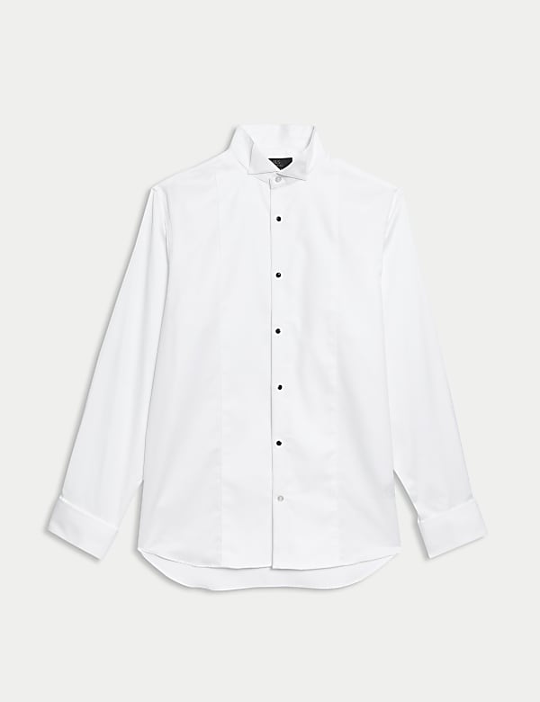Smokingoverhemd van luxe katoen met dubbele manchet en normale pasvorm - BE