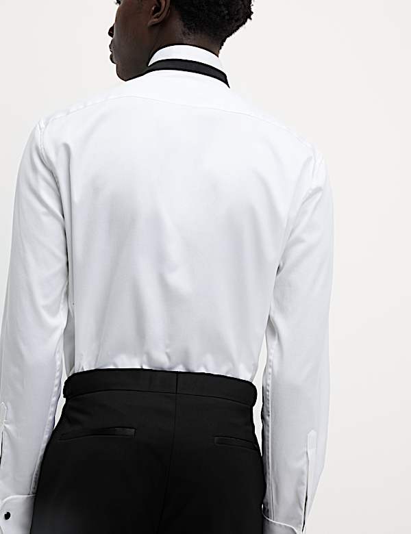 חולצת ערב עם חפתים כפולים מכותנה יוקרתית בגזרה מחויטת - IL