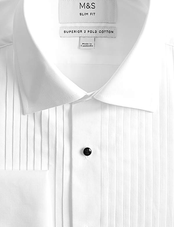 Camisa de vestir de algod&oacute;n premium de corte ajustado con pu&ntilde;o doble - ES