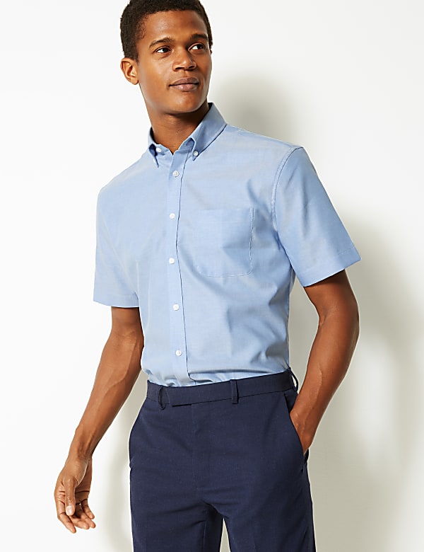 Pure Cotton Tailored Fit Short Sleeve Oxford Shirt