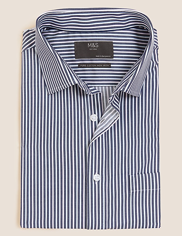 Regular Fit Pure Cotton Striped Short Sleeve Shirt