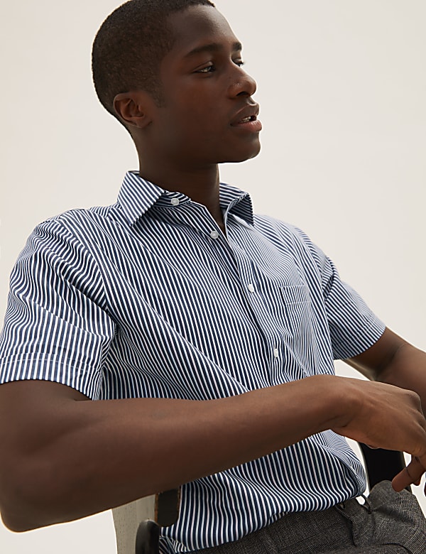 Regular Fit Pure Cotton Striped Short Sleeve Shirt