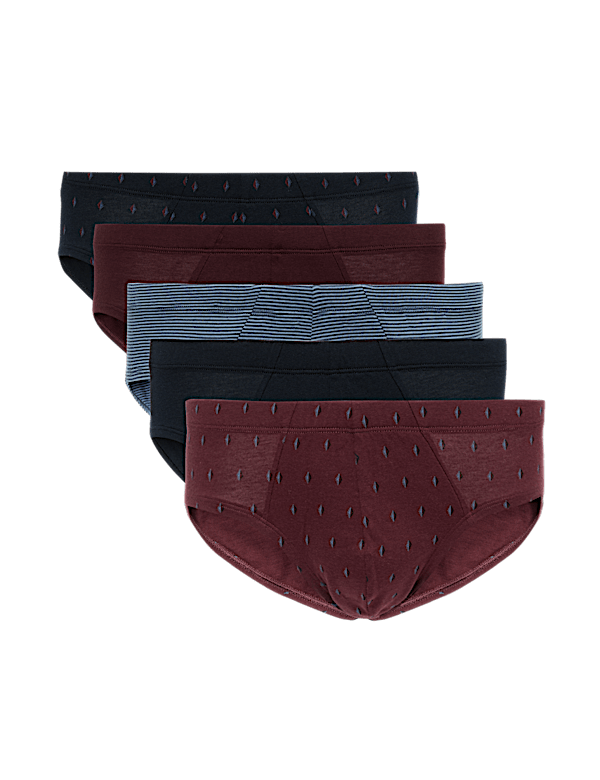 5 Pack Pure Cotton Geometric Print Briefs