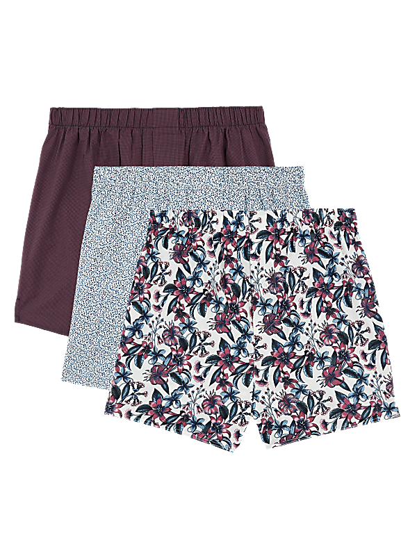 3pk Pure Cotton Floral Woven Boxers