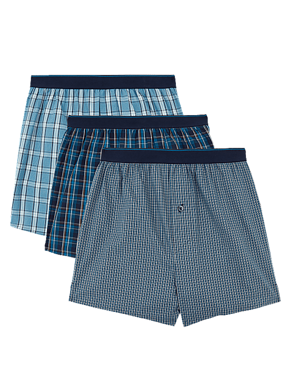 3pk Pure Cotton Checked Woven Boxers