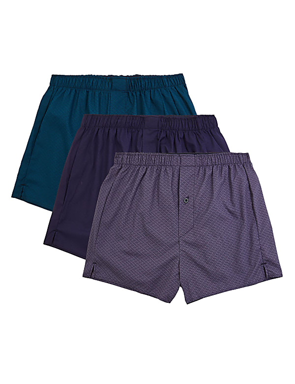 3pk Pure Cotton Geometric Woven Boxers
