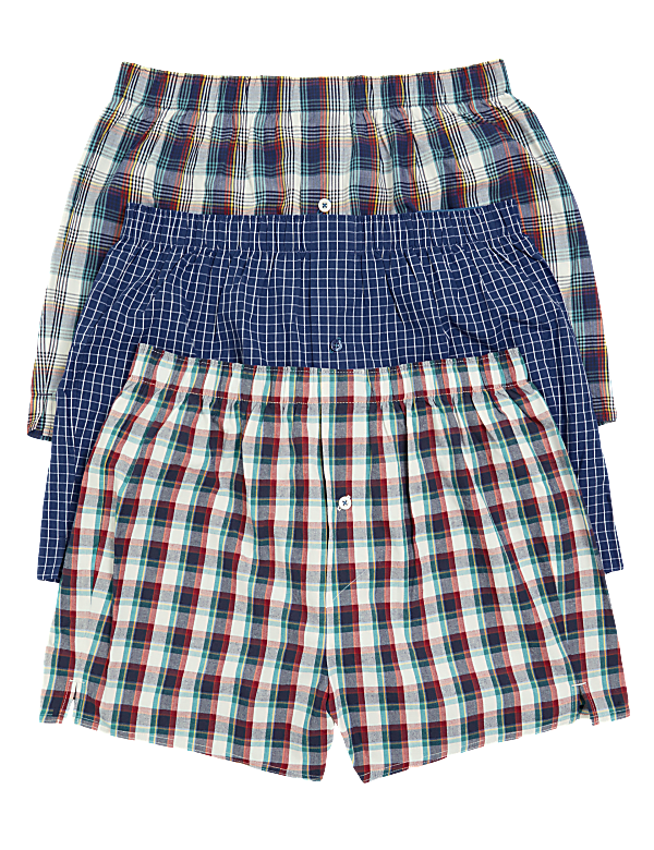 3pk Pure Cotton Checked Woven Boxers