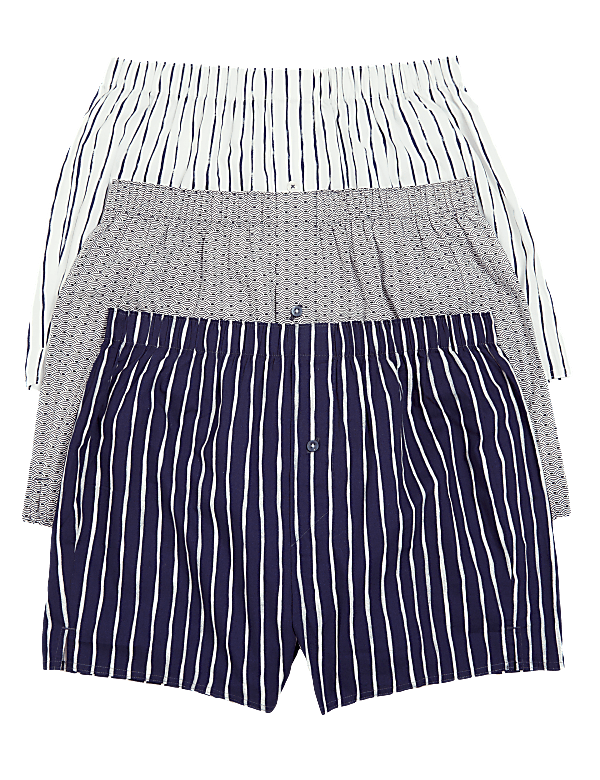 3 Pack Pure Cotton Striped Woven Boxers