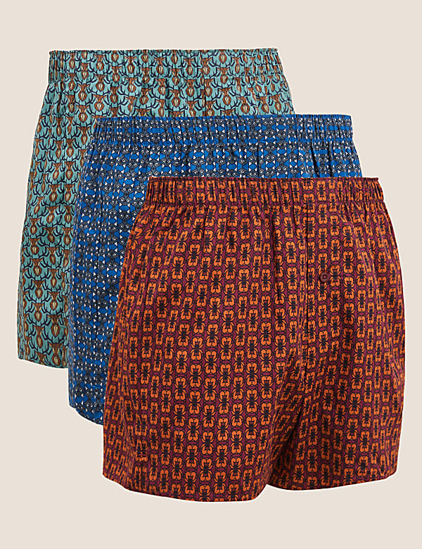 3pk Pure Cotton Pattern Woven Boxers