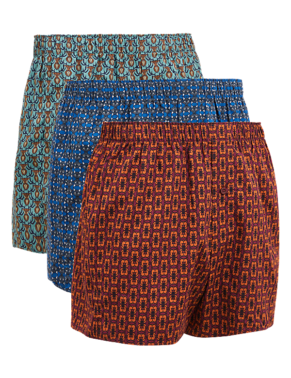 3pk Pure Cotton Pattern Woven Boxers