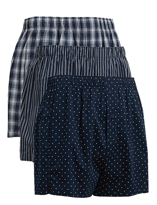3pk Pure Cotton Pattern Woven Boxers