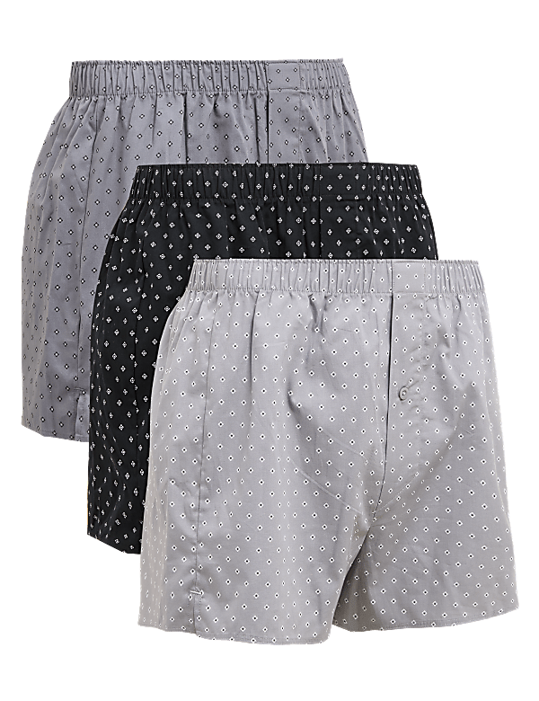 3pk Pure Cotton Geometric Woven Boxers