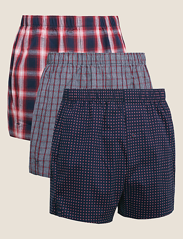 3pk Pure Cotton Checked Woven Boxers RED MIX Underpants M S ID