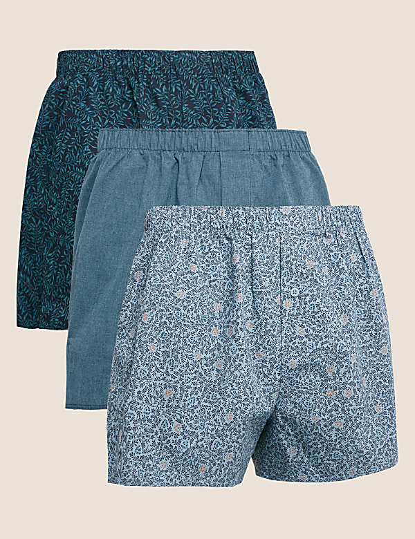 3pk Pure Cotton Printed Woven Boxers