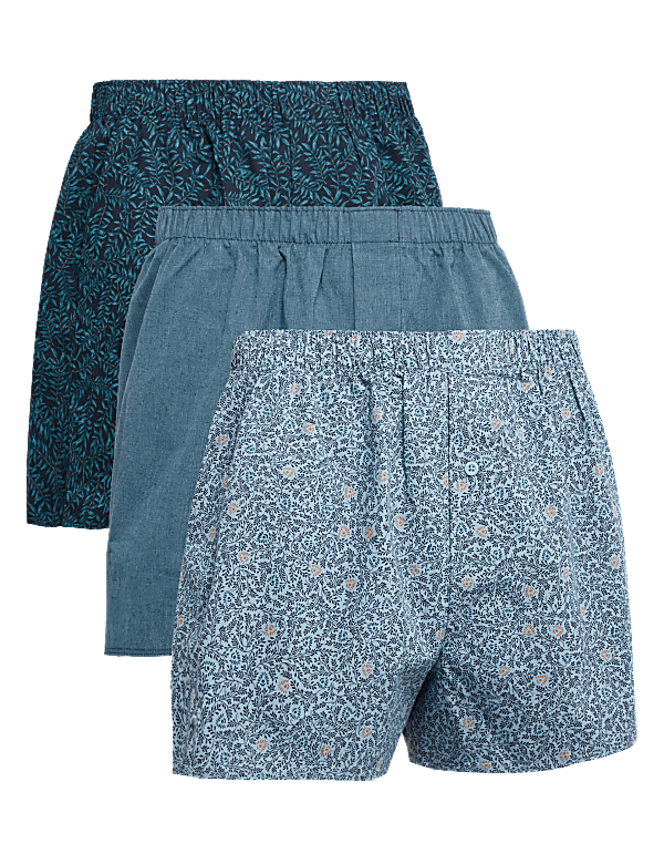 3pk Pure Cotton Printed Woven Boxers