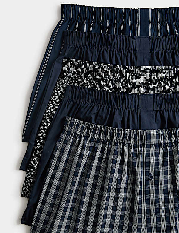 5 Pack Pure Cotton Assorted Woven Boxers