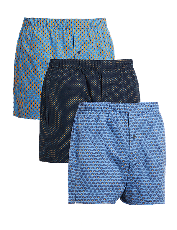 3pk Pure Cotton Printed Woven Boxers