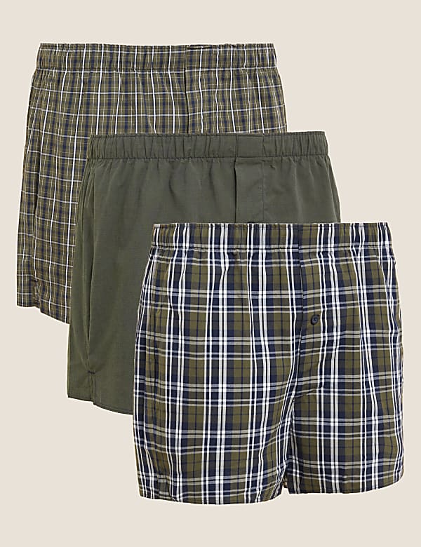 3pk Pure Cotton Checked Woven Boxers