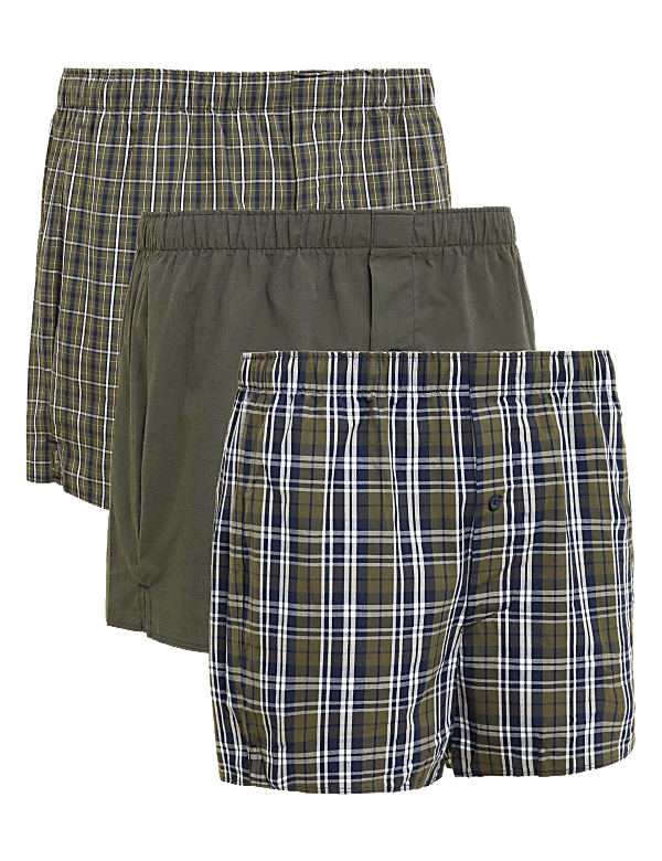 3pk Pure Cotton Checked Woven Boxers