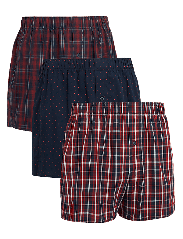 3pk Pure Cotton Assorted Woven Boxers
