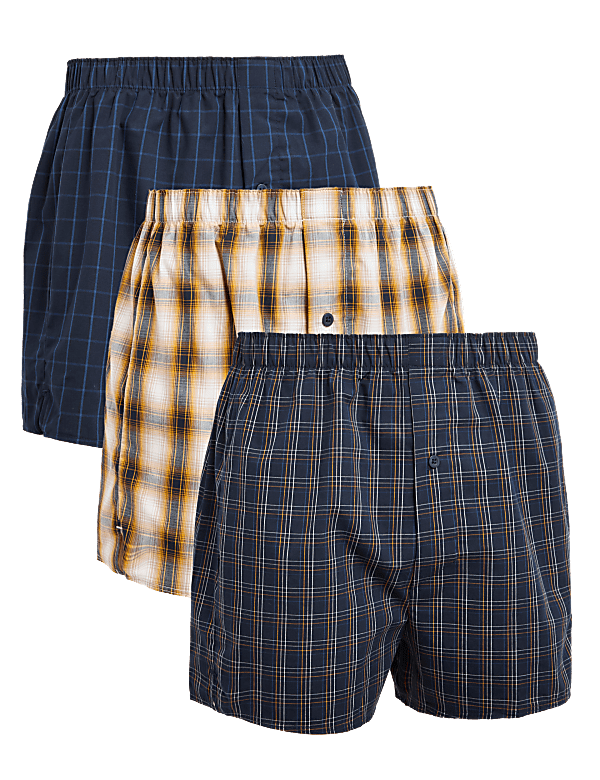 3pk Pure Cotton Checked Boxers