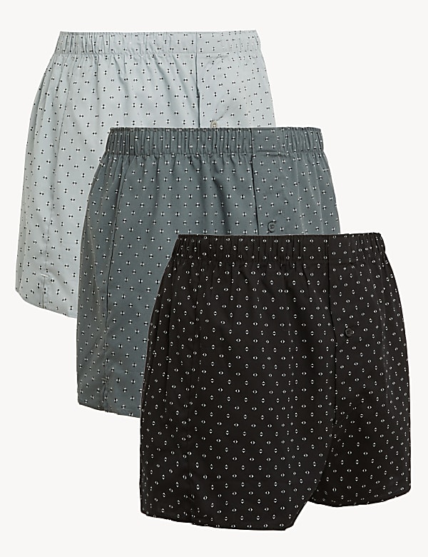 3pk Pure Cotton Geometric Woven Boxers