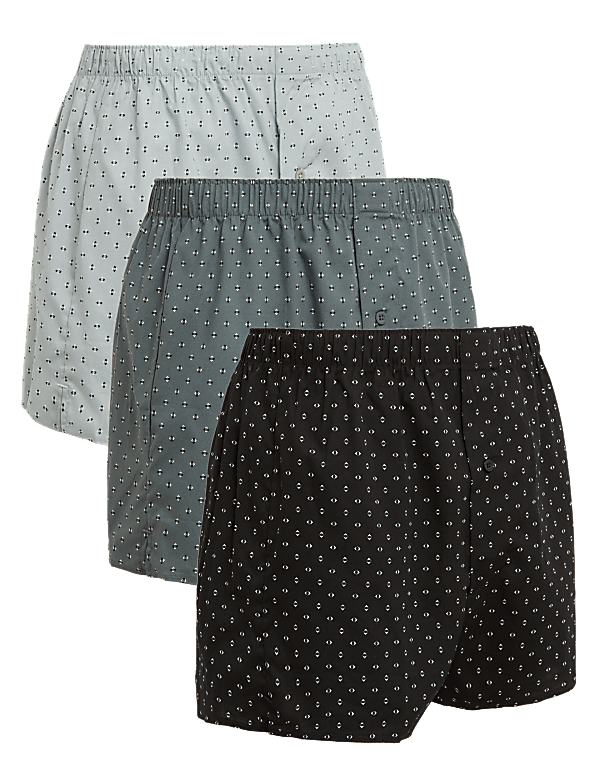 3pk Pure Cotton Geometric Woven Boxers