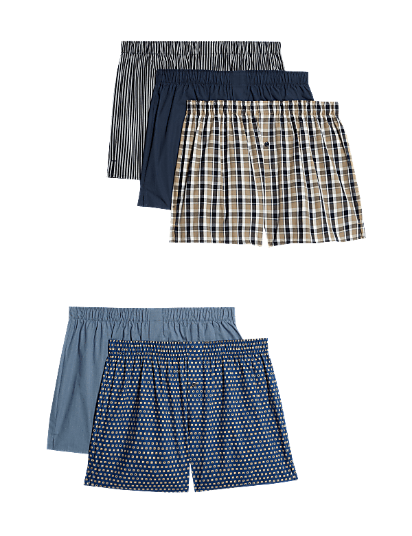 5pk Pure Cotton Woven Boxers