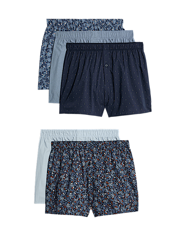 5pk Pure Cotton StayNew™ Floral Woven Boxers