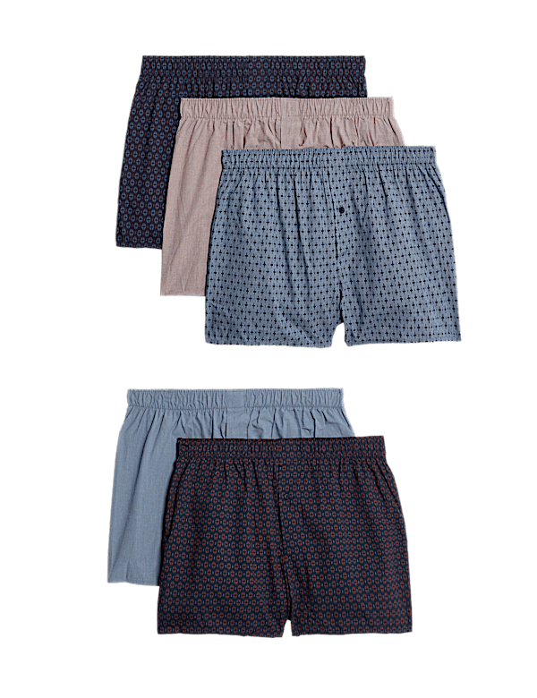 5pk Pure Cotton Geometric Print Woven Boxers