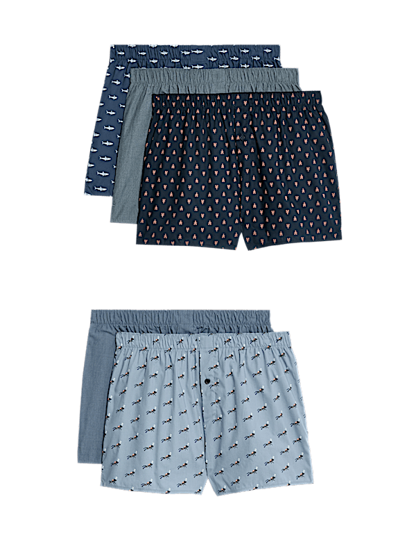 5pk Pure Cotton Woven Boxers