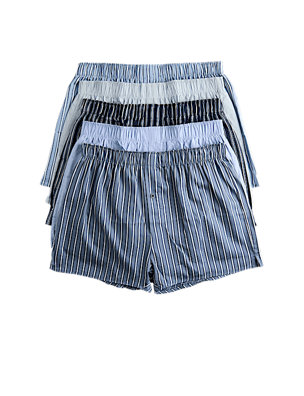 5pk Pure Cotton Sateen Striped Woven Boxers