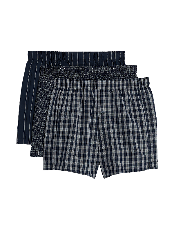 3pk Pure Cotton Assorted Woven Boxers