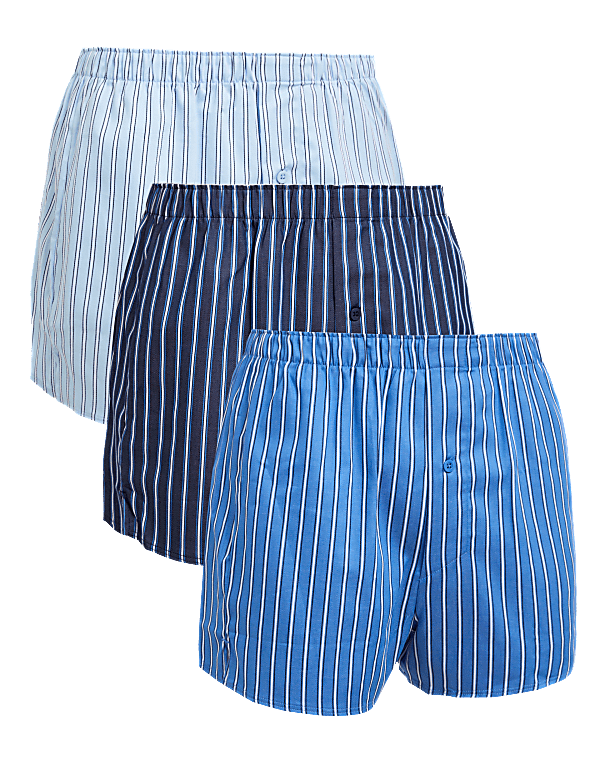 3pk Pure Cotton Striped Woven Boxers