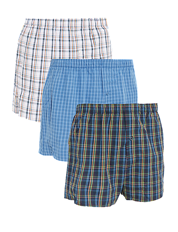 3pk Pure Cotton Checked Woven Boxers