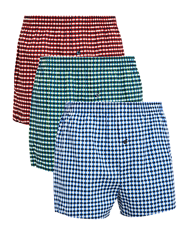 3pk Pure Cotton Geometric Woven Boxers