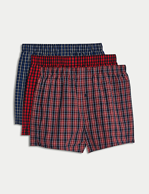 3pk Pure Cotton StayNew Checked Boxers NAVY Underpants M S GR