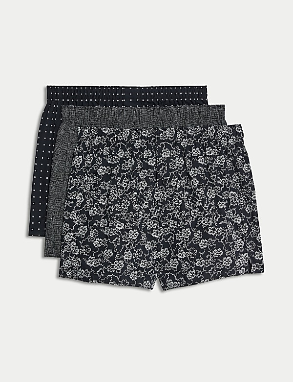 3pk Pure Cotton Ikat Woven Boxers BLACK MIX Boxers M S GR