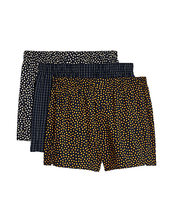 3pk Pure Cotton Printed Woven Boxers