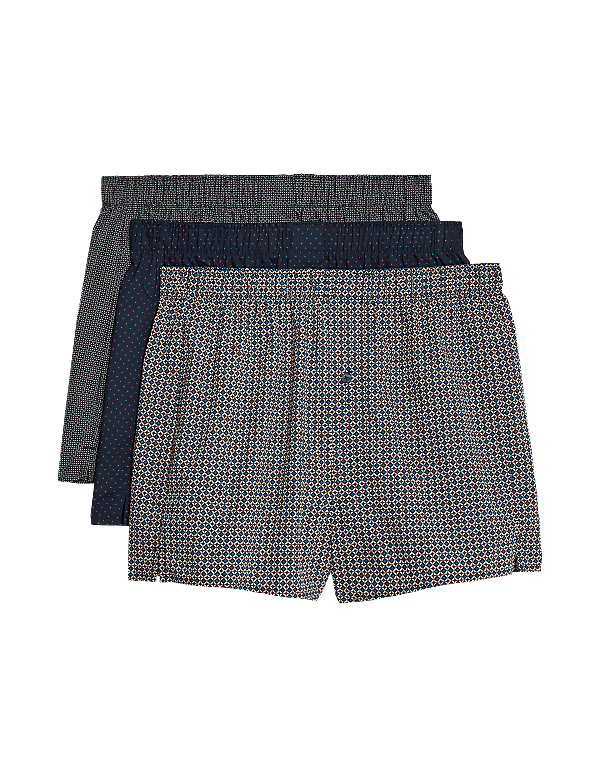 3pk Pure Cotton Geometric Woven Boxers