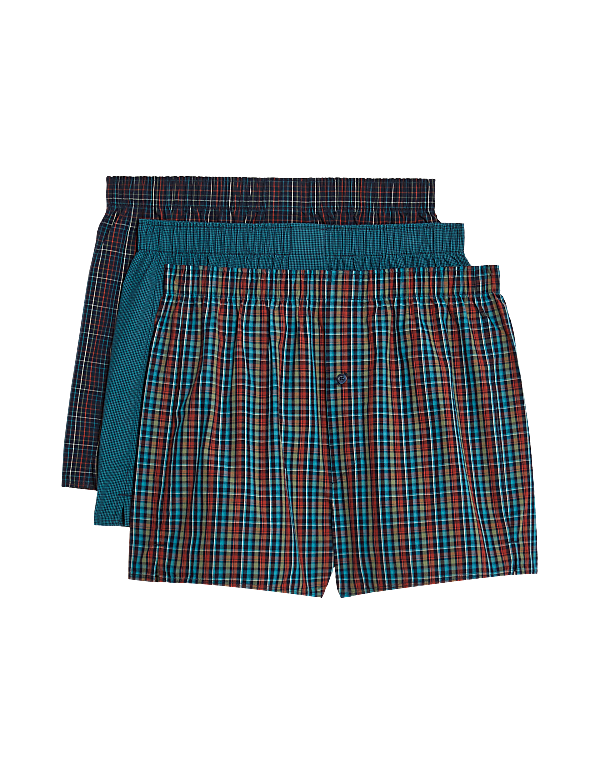 3pk Pure Cotton Checked Woven Boxers